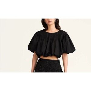 ❤️ Merlette NYC Azalea Cropped Blouse Top Breezy Black Pintuck Cotton S 281294